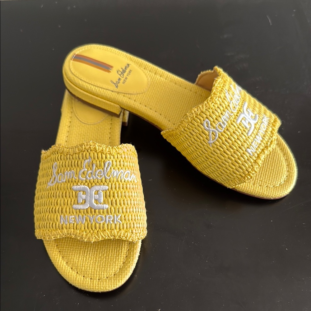 Sam Edelman Yellow Raffia Slide Sandals - Picture 3 of 4
